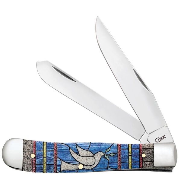 Case Cutlery Embellished Smooth Natural Bone Trapper 6254 S W/Color Wash/Black Definition Velvet Box Dove CAS-38715 - main